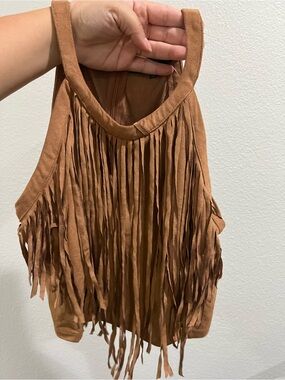 ANGL Tan Suede Fringe Tank Top